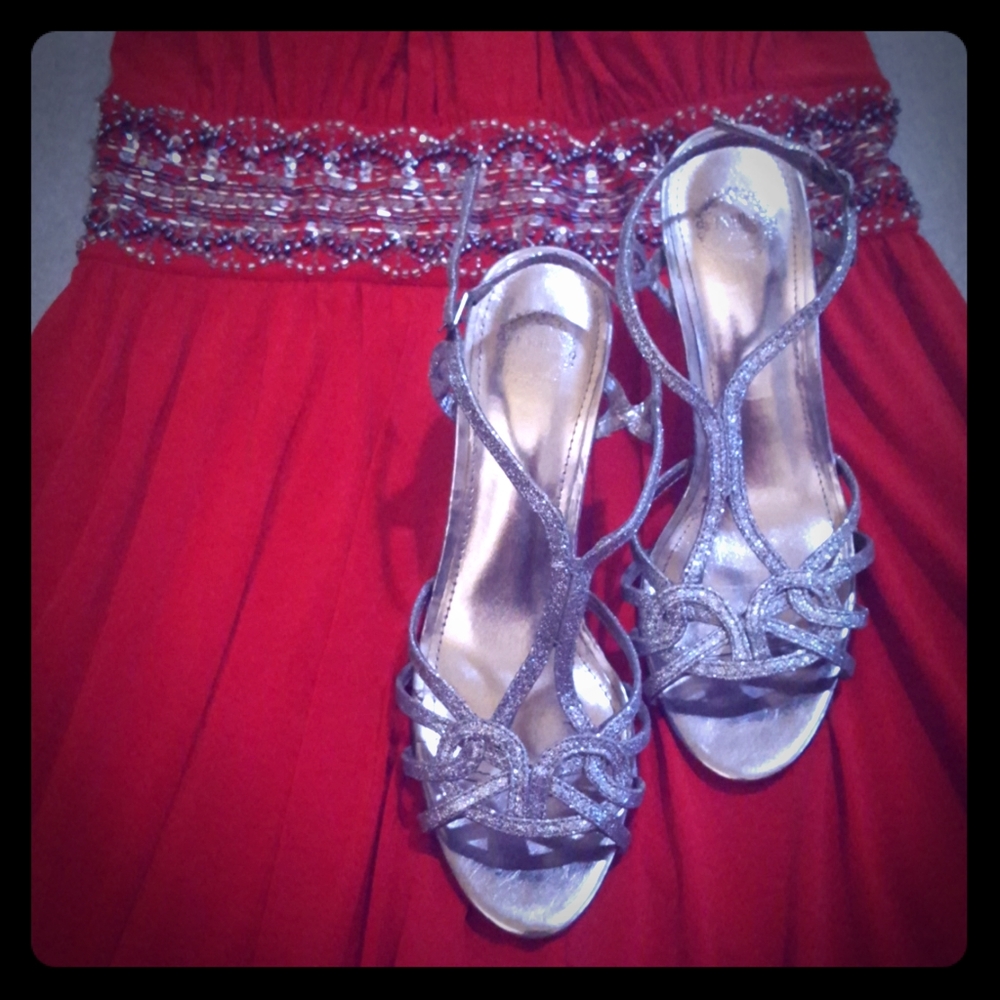 J. Miller heels, silver